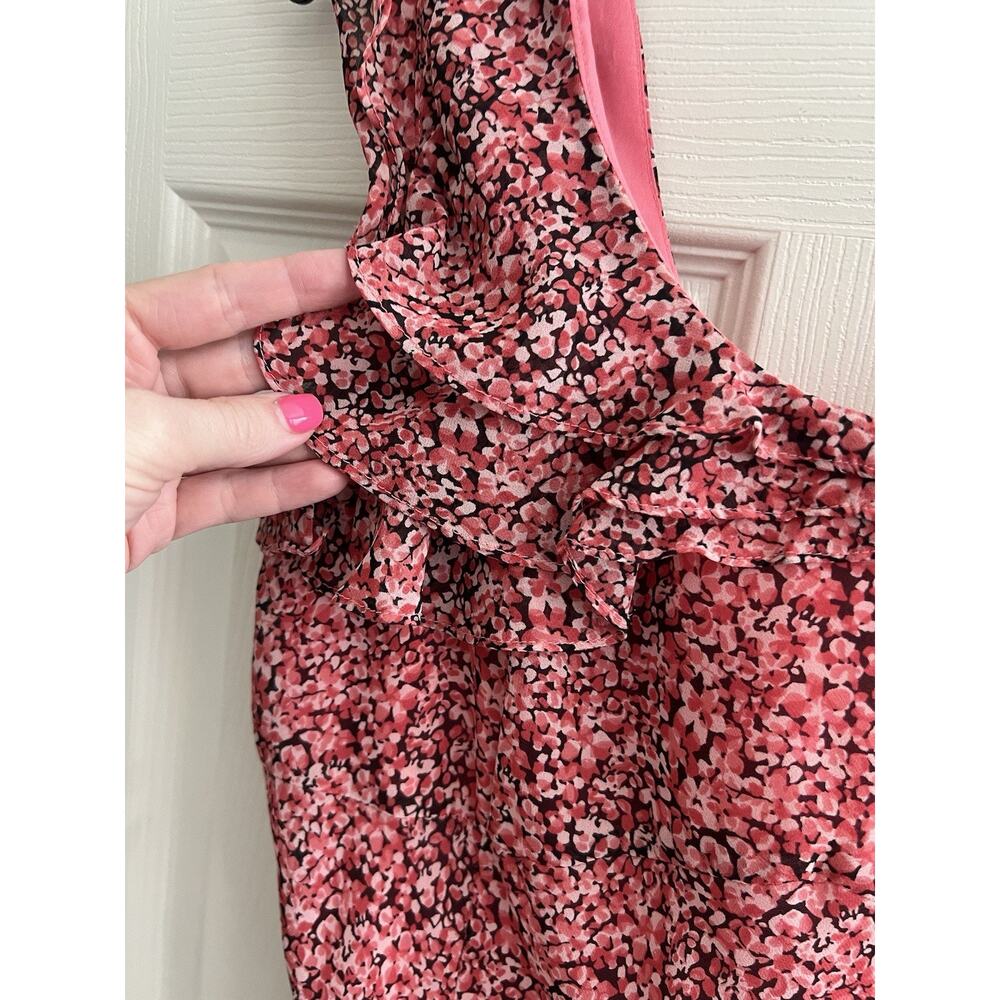 EXPRESSIONS Vintage 90's Y2 Pink Ditzy Print Ruffle Slip Midi Knee Dress - Picture 3 of 12